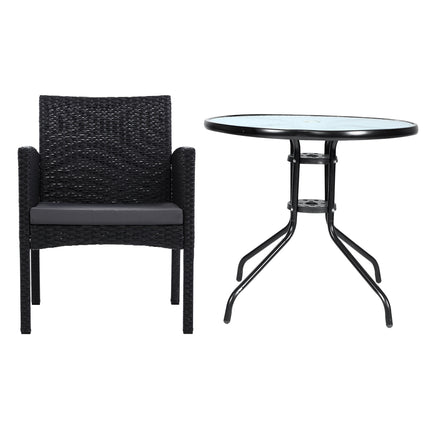 Gardeon 3PC Bistro Set Outdoor Furniture Rattan Table Chairs Cushion Patio Garden Ezra.