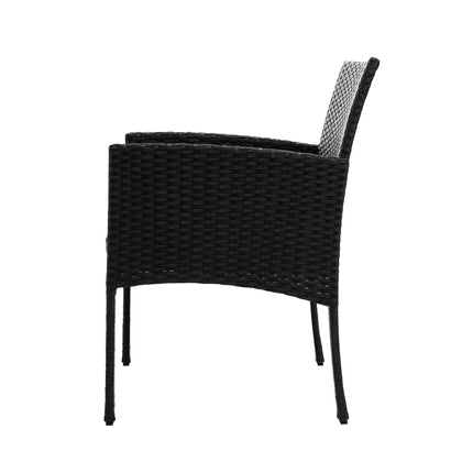 Gardeon 3PC Bistro Set Outdoor Furniture Rattan Table Chairs Cushion Patio Garden Ezra.