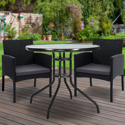 Gardeon 3PC Bistro Set Outdoor Furniture Rattan Table Chairs Cushion Patio Garden Ezra.