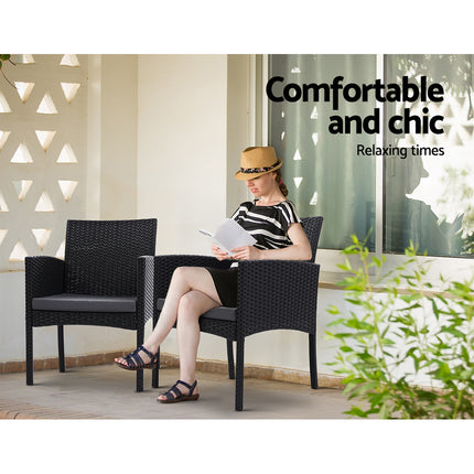 Gardeon 3PC Bistro Set Outdoor Furniture Rattan Table Chairs Cushion Patio Garden Ezra.