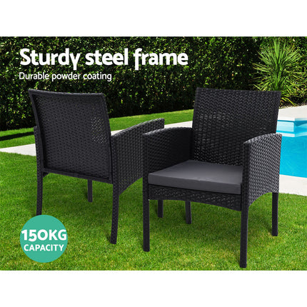 Gardeon 3PC Bistro Set Outdoor Furniture Rattan Table Chairs Cushion Patio Garden Ezra.
