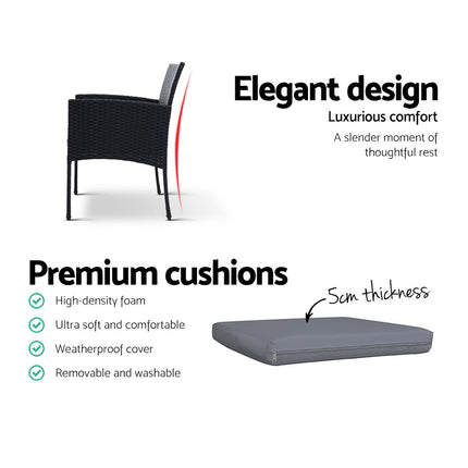 Gardeon 3PC Bistro Set Outdoor Furniture Rattan Table Chairs Cushion Patio Garden Ezra.
