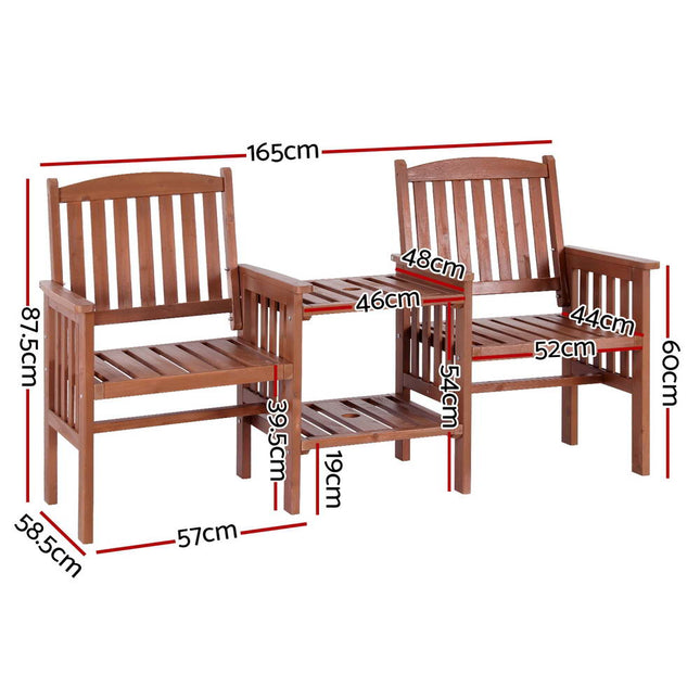 Gardeon Outdoor Garden Bench Loveseat Wooden Table Chairs Patio Furniture Brown.