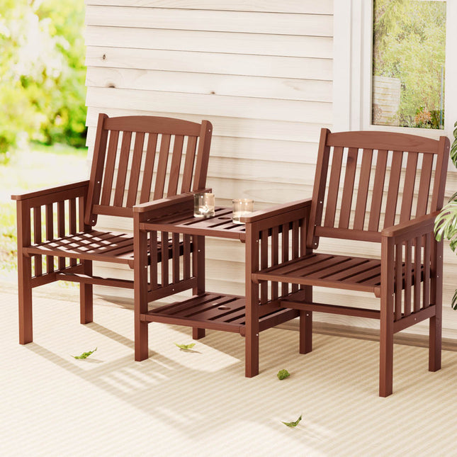 Gardeon Outdoor Garden Bench Loveseat Wooden Table Chairs Patio Furniture Brown.