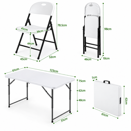 Gardeon 5PCS Outdoor Dining Set 120CM Folding Table and Chairs Patio Furniture White