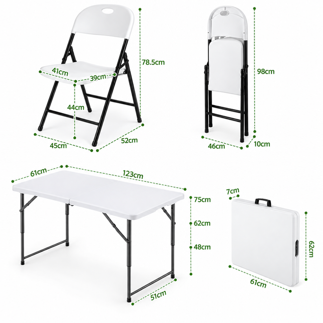 Gardeon 5PCS Outdoor Dining Set 120CM Folding Table and Chairs Patio Furniture White
