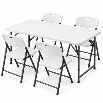 Gardeon 5PCS Outdoor Dining Set 120CM Folding Table and Chairs Patio Furniture White