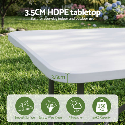 Gardeon 9PCS Outdoor Dining Set 180CM Folding Table and Chairs Patio Furniture White
