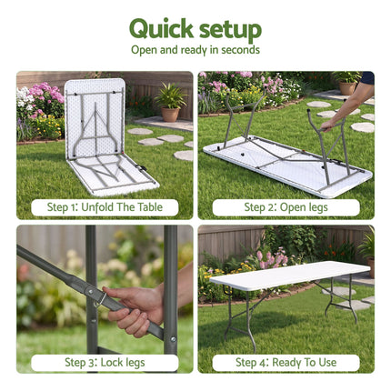 Gardeon 9PCS Outdoor Dining Set 180CM Folding Table and Chairs Patio Furniture White