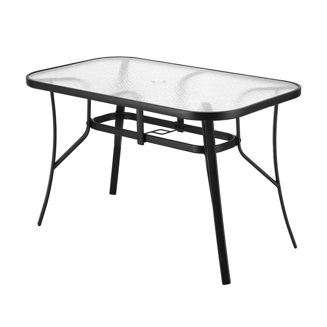 Gardeon 120CM Outdoor Dining Table Steel Parasol Hole Desk Patio Furniture Black.