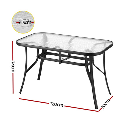 Gardeon 120CM Outdoor Dining Table Steel Parasol Hole Desk Patio Furniture Black.
