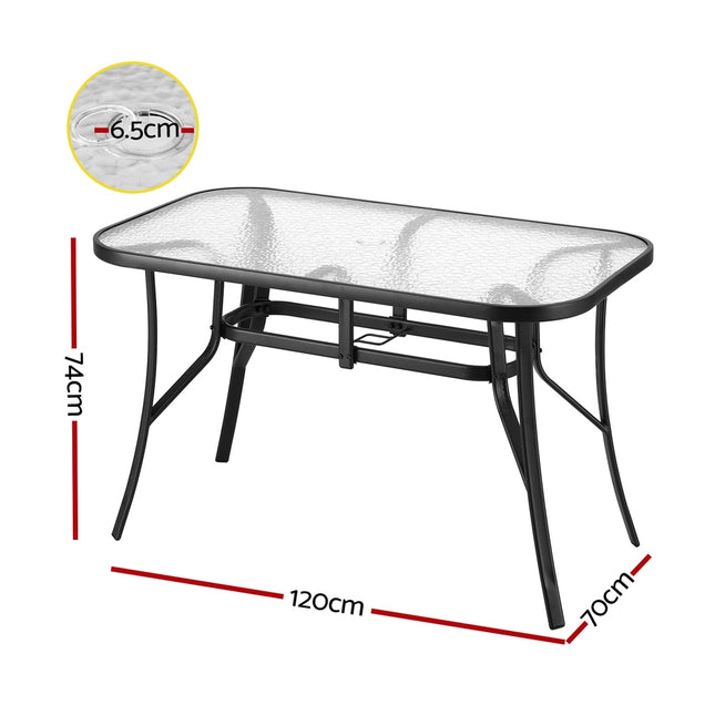 Gardeon 120CM Outdoor Dining Table Steel Parasol Hole Desk Patio Furniture Black.