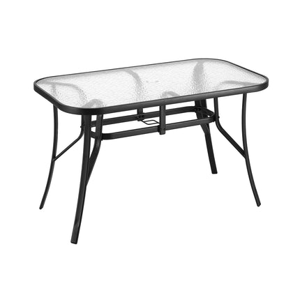 Gardeon 120CM Outdoor Dining Table Steel Parasol Hole Desk Patio Furniture Black.