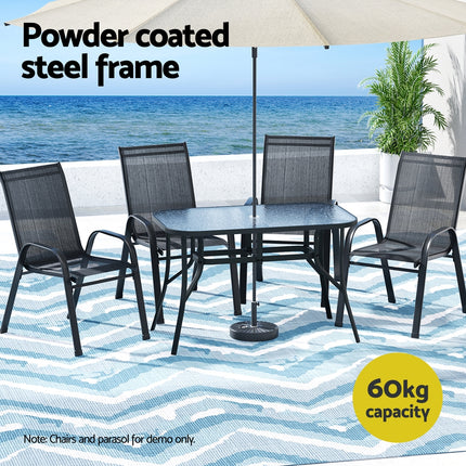 Gardeon 120CM Outdoor Dining Table Steel Parasol Hole Desk Patio Furniture Black.