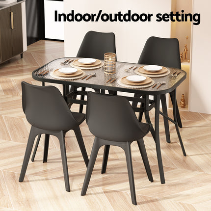 Gardeon 120CM Outdoor Dining Table Steel Parasol Hole Desk Patio Furniture Black.