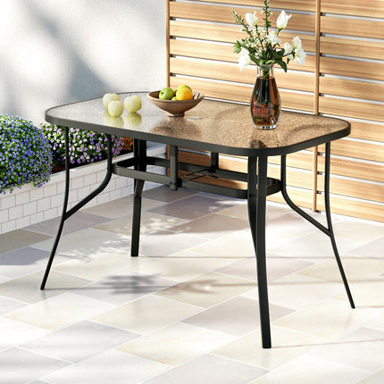 Gardeon 120CM Outdoor Dining Table Steel Parasol Hole Desk Patio Furniture Black.