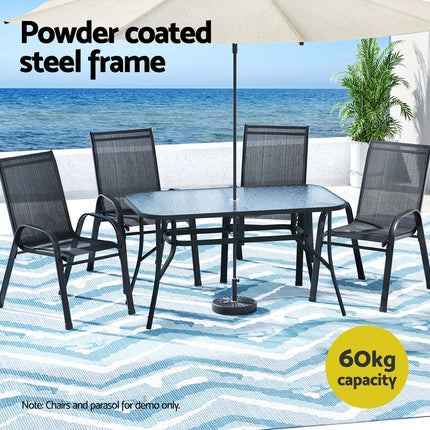 Gardeon 140CM Outdoor Dining Table Steel Frame Tempered Glass Parasol Hole Black.
