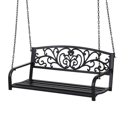 Gardeon Outdoor Porch Swing Chair Patio Furniture Floral Backrest 2 Seater Black.