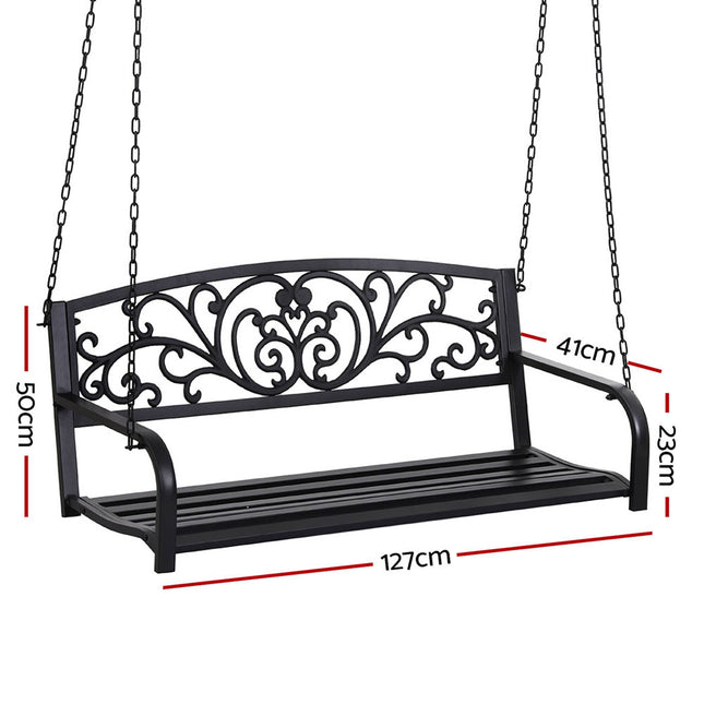 Gardeon Outdoor Porch Swing Chair Patio Furniture Floral Backrest 2 Seater Black.