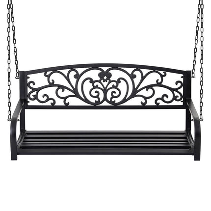 Gardeon Outdoor Porch Swing Chair Patio Furniture Floral Backrest 2 Seater Black.