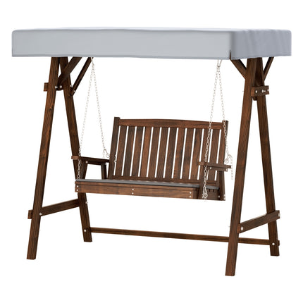 Gardeon Outdoor Wooden Swing Chair Garden Bench Canopy Cushion 2 Seater Charcoal.