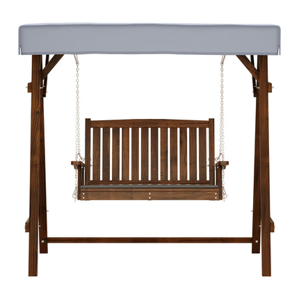 Gardeon Outdoor Wooden Swing Chair Garden Bench Canopy Cushion 2 Seater Charcoal.