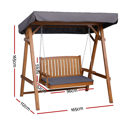 Gardeon Swing Chair Wooden Garden Bench Canopy 2 Seater Outdoor Furniture.