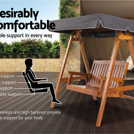 Gardeon Swing Chair Wooden Garden Bench Canopy 2 Seater Outdoor Furniture.