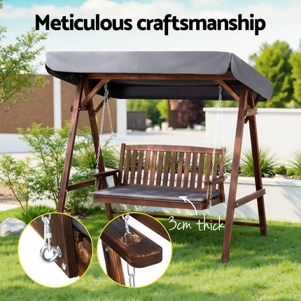 Gardeon Wooden Swing Chair Garden Bench Canopy 3 Seater Outdoor Furniture.