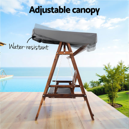 Gardeon Wooden Swing Chair Garden Bench Canopy 3 Seater Outdoor Furniture.