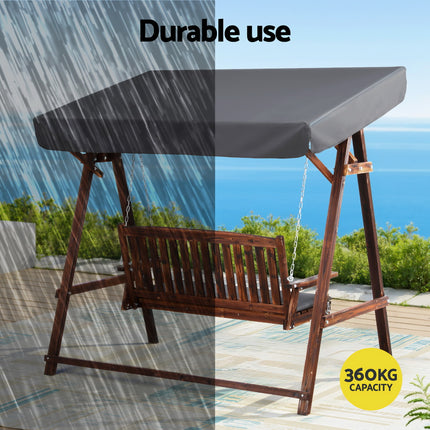 Gardeon Wooden Swing Chair Garden Bench Canopy 3 Seater Outdoor Furniture.