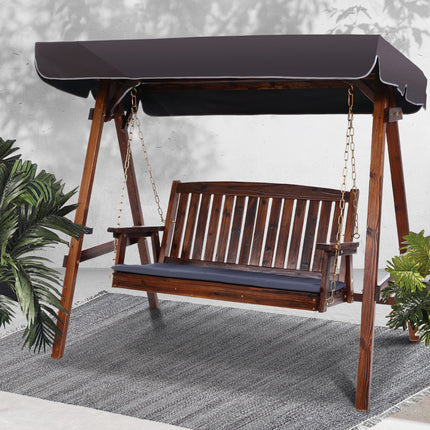 Gardeon Wooden Swing Chair Garden Bench Canopy 3 Seater Outdoor Furniture.