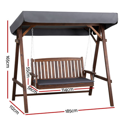 Gardeon Wooden Swing Chair Garden Bench Canopy 3 Seater Outdoor Furniture.