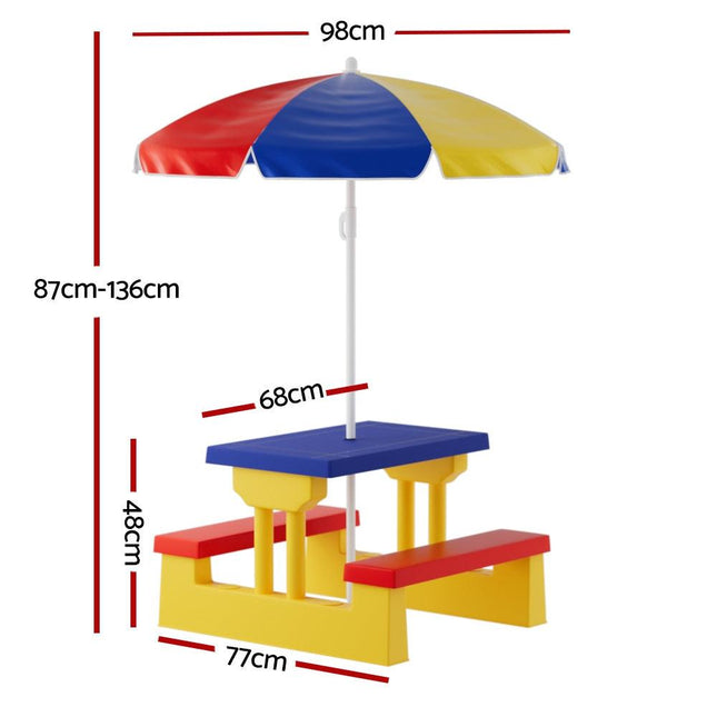Keezi Kids Outdoor Table and Chairs Set Picnic Bench Umbrella Children Indoor.
