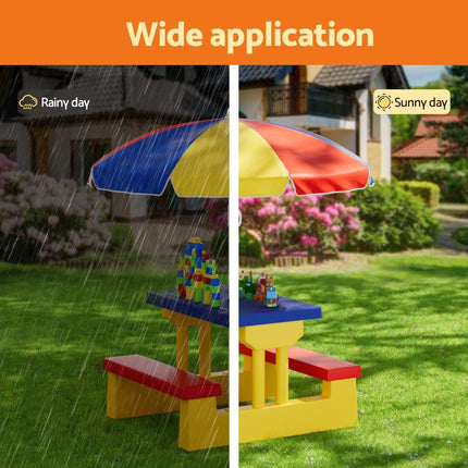 Keezi Kids Outdoor Table and Chairs Set Picnic Bench Umbrella Children Indoor.