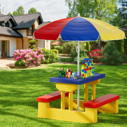 Keezi Kids Outdoor Table and Chairs Set Picnic Bench Umbrella Children Indoor.