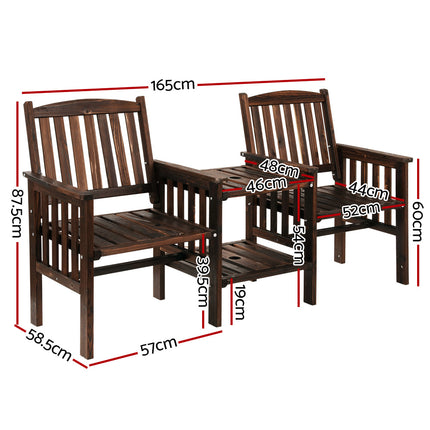 Gardeon Outdoor Garden Bench Loveseat Wooden Table Chairs Patio Furniture Charcoal.
