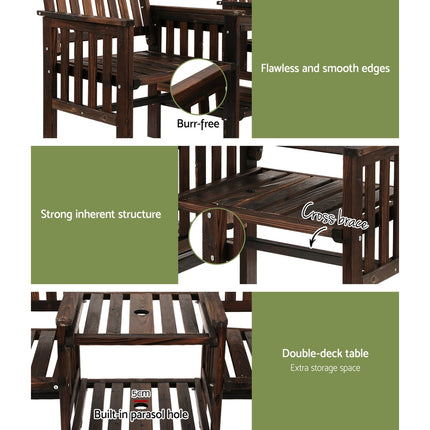 Gardeon Outdoor Garden Bench Loveseat Wooden Table Chairs Patio Furniture Charcoal.