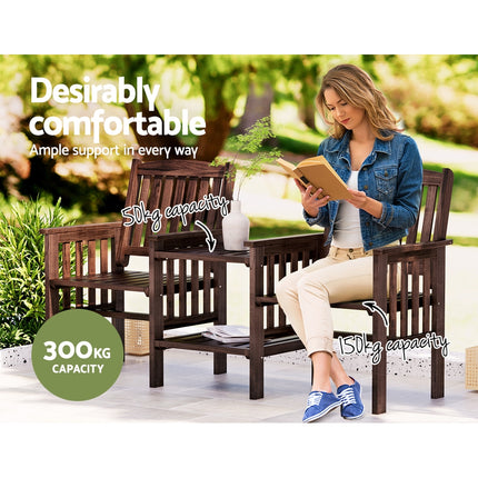 Gardeon Outdoor Garden Bench Loveseat Wooden Table Chairs Patio Furniture Charcoal.