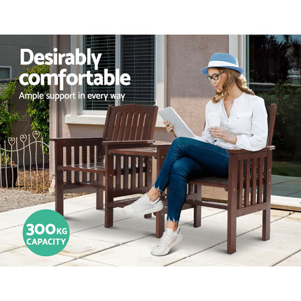 Gardeon Outdoor Garden Bench Loveseat Wooden Table Chairs Patio Furniture Charcoal.