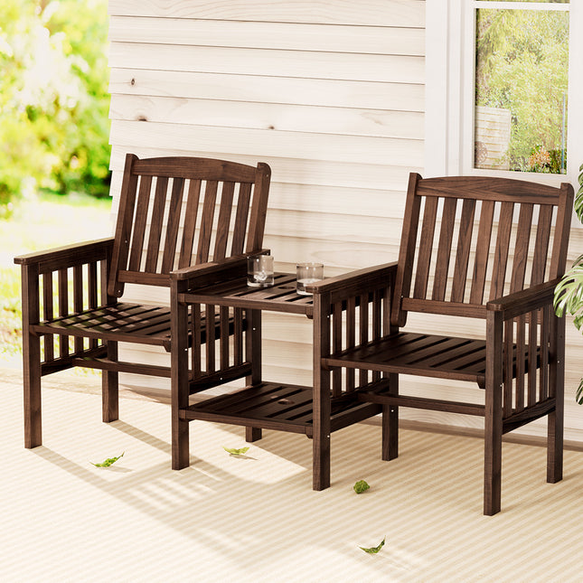 Gardeon Outdoor Garden Bench Loveseat Wooden Table Chairs Patio Furniture Charcoal.
