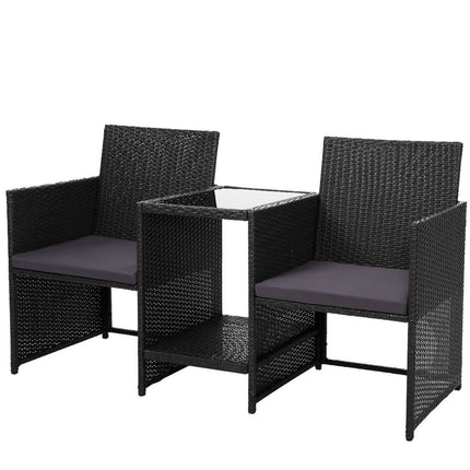 Gardeon Outdoor Setting Wicker Loveseat Birstro Set Patio Garden Furniture Black.