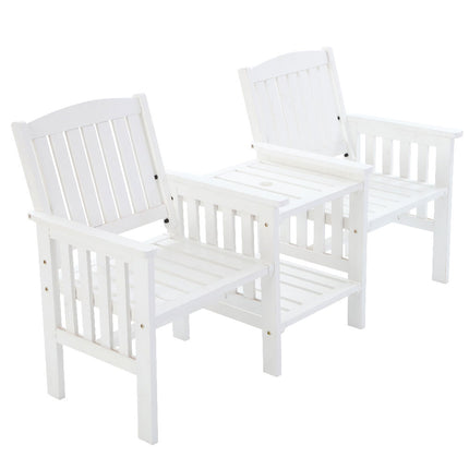 Gardeon Outdoor Garden Bench Loveseat Wooden Table Chairs Patio Furniture White.