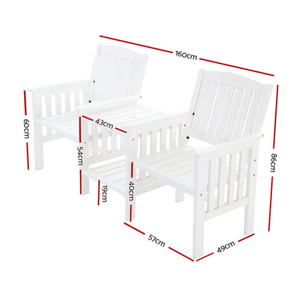 Gardeon Outdoor Garden Bench Loveseat Wooden Table Chairs Patio Furniture White.