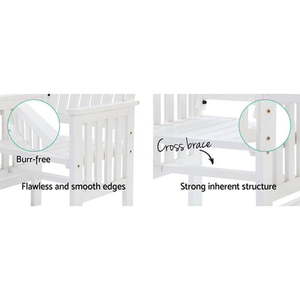 Gardeon Outdoor Garden Bench Loveseat Wooden Table Chairs Patio Furniture White.