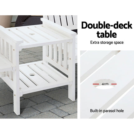 Gardeon Outdoor Garden Bench Loveseat Wooden Table Chairs Patio Furniture White.