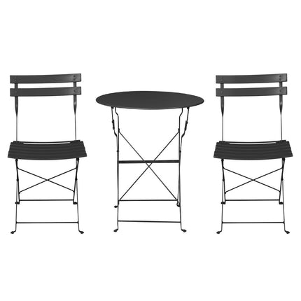 Gardeon 3PC Outdoor Bistro Set Steel Table and Chairs Patio Furniture Black.