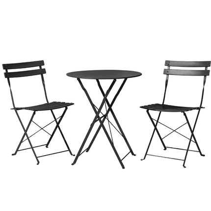 Gardeon 3PC Outdoor Bistro Set Steel Table and Chairs Patio Furniture Black.