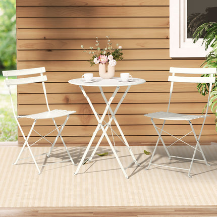 Gardeon 3PC Outdoor Bistro Set Steel Table and Chairs Patio Furniture White.
