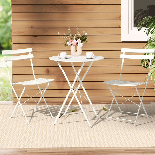 Gardeon 3PC Outdoor Bistro Set Steel Table and Chairs Patio Furniture White.